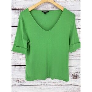 Ralph Lauren Women's Cuffed Sleeve V Neck Shirt‎ Top Kelly Green Size XL Vintage